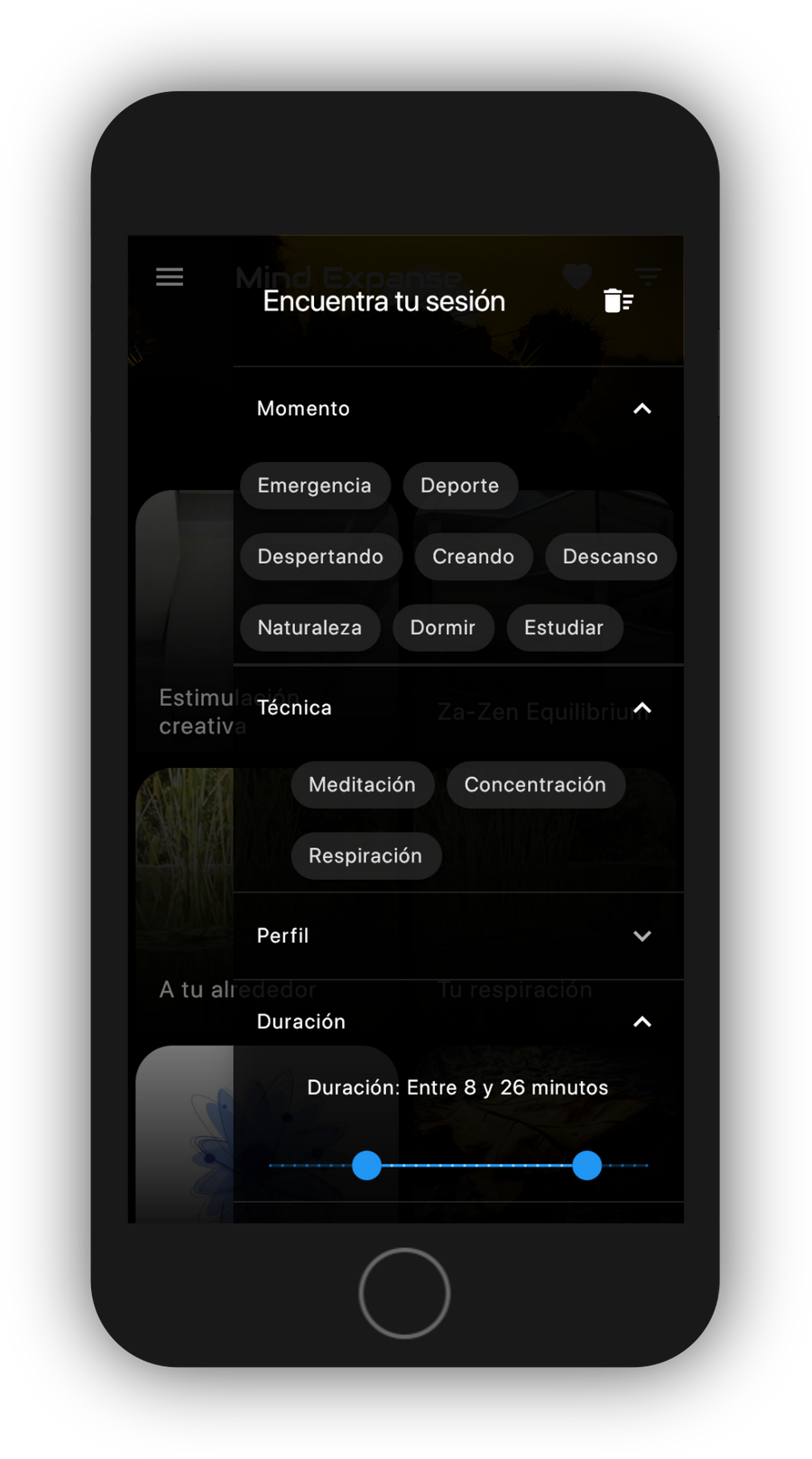 Mind Expanse App - Encuentra tu sesión
